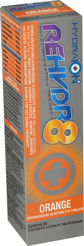 REHYDR8 Total Hydration Therapy <br> Effervescent Electrolyte <br> 20 Tablets - <br> Orange